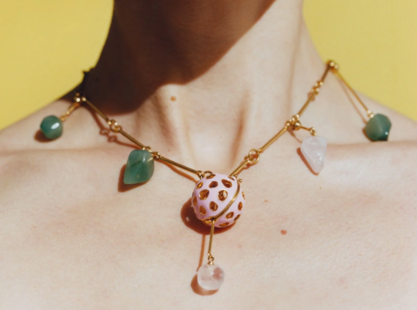 Necklace with stone pendants.