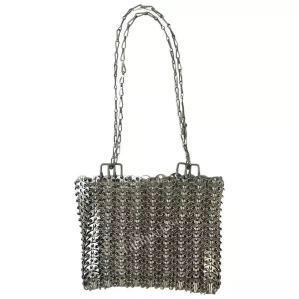 Original 1969 Paco Rabanne Silver Metal Pastilles Chainmail Mesh Mini Bag.