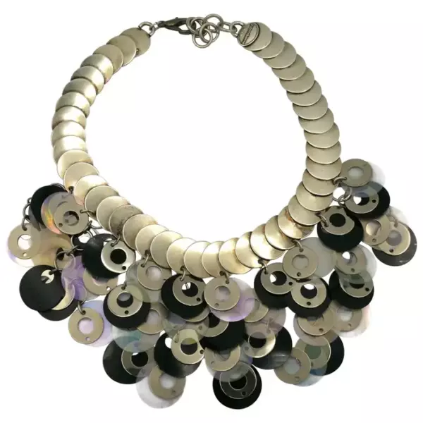 PACO RABANNE Vintage Rhodoid and Metal Discs Necklace.