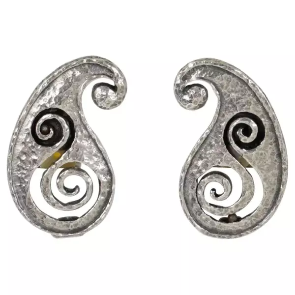 Paco Rabanne Paris Futuristic Silver Plate Clip Earrings.