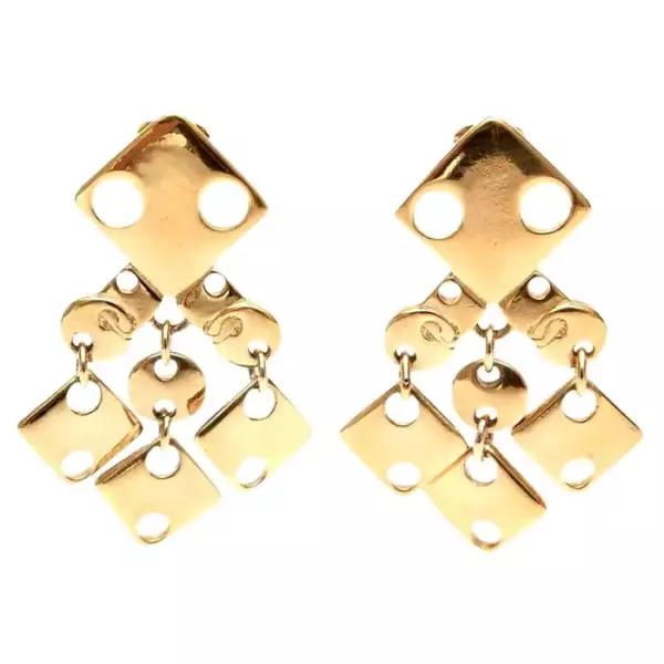 Paco Rabanne Signed Geometric Gold Plated Modernist Brass Earrings 60's.