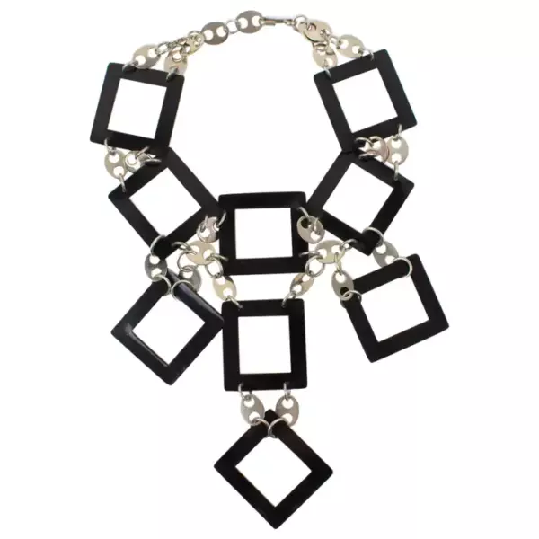 Paco Rabanne Space Age Futuristic Chrome and Black Enamel Choker Necklace.