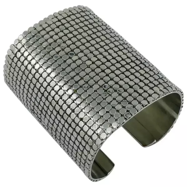 Paco Rabanne Wide Silver Toned Disco Bracelet Cuff.