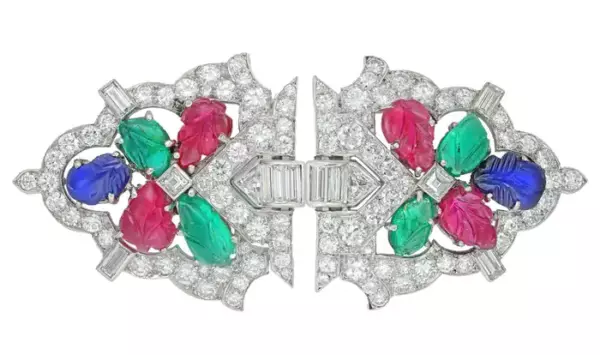 Pair of Art Deco Tutti Frutti Clips by Reymond Yard.