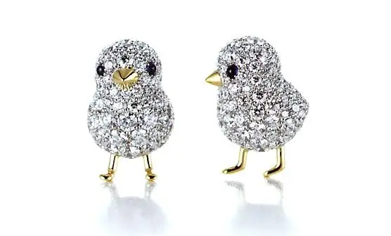 Pair of titmouse brooches.