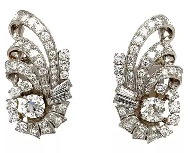 RAYMOND YARD Diamond Palladium and Gold Designer Earrings Estate Fine Jewelry.