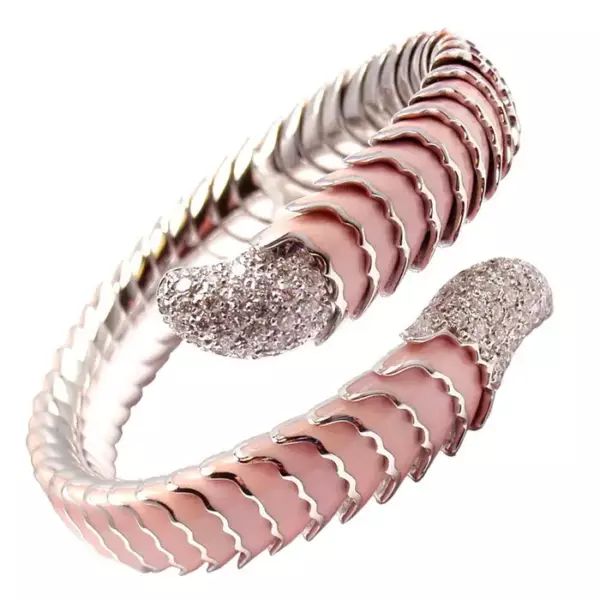 ROBERTO COIN Enamel Ruby Diamond White Gold Cobra Bangle Bracelet.