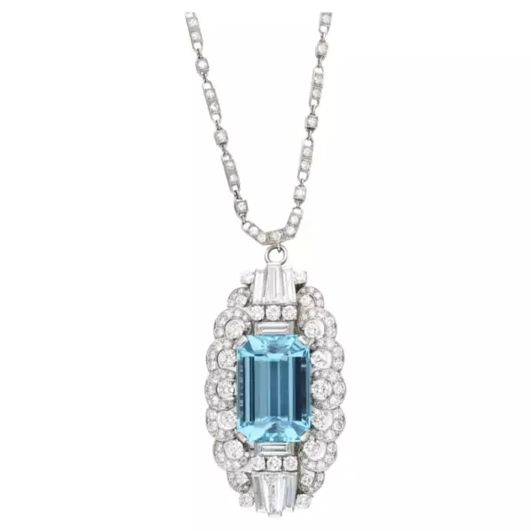Raymond Yard Aquamarine Diamond Pendant Necklace.