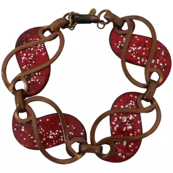 Rebajes Vintage Copper Cut out Bracelet with Red Enamel circa 1950's.