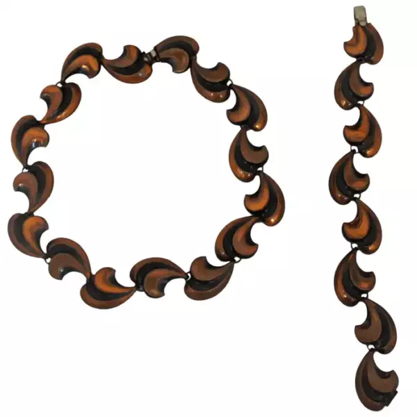 Rebajes Vintage Copper Heart Shaped Petal Demi Parure circa 1950's.