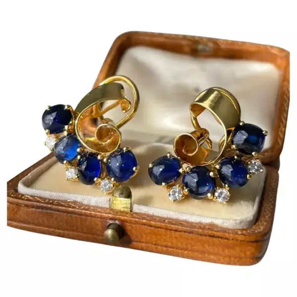 Retro Raymond Yard Sapphire and Diamond Clip Earrings.