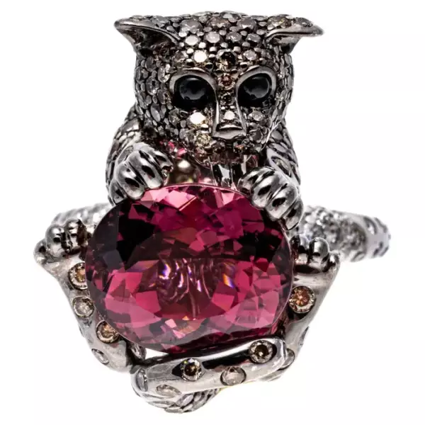 Roberto Coin 18k Pave Diamond and Tourmaline Cat Ring.