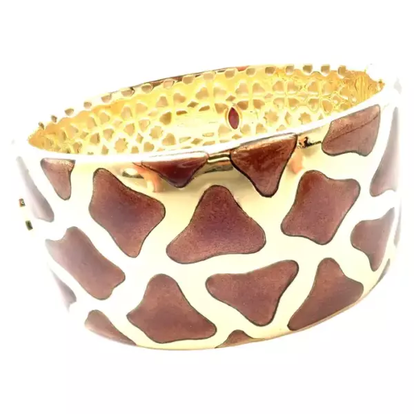 Roberto Coin Giraffe Enamel Yellow Gold Bangle Bracelet.