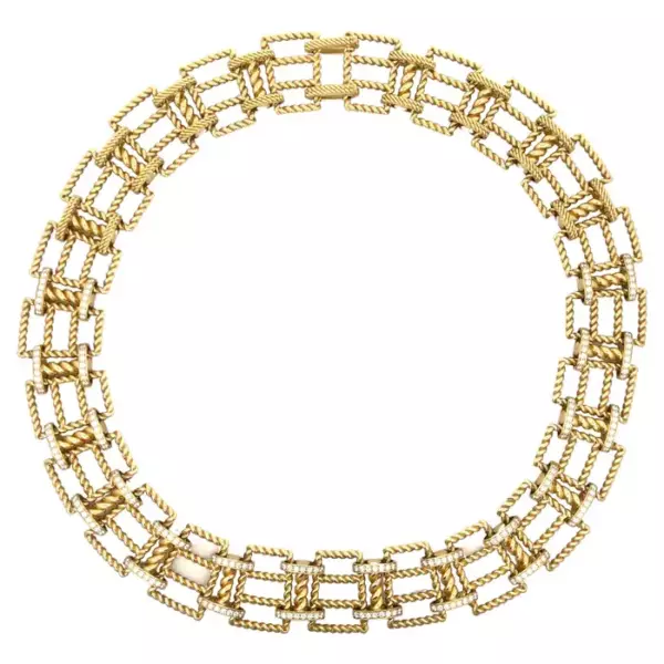 Roberto Coin New Barocco Wide Lattice Diamond Necklace 18K Yellow Gold.