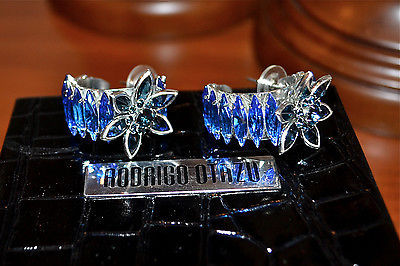 Rodrigo Otazu Blue Star Silvertone Crystal Flower Swarovski Hoop Post Earings. Rodrigo Otazu Blue Star Silvertone Crystal Flower Swarovski Hoop Post Earings.