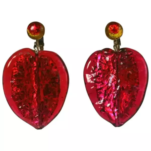 Ruby Murano Leaf Pendant Earrings.