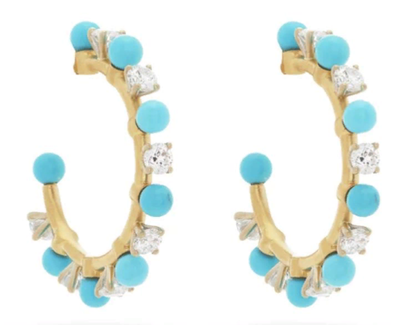 Turquoise and diamond hoop earrings by Irene Neuwirth.