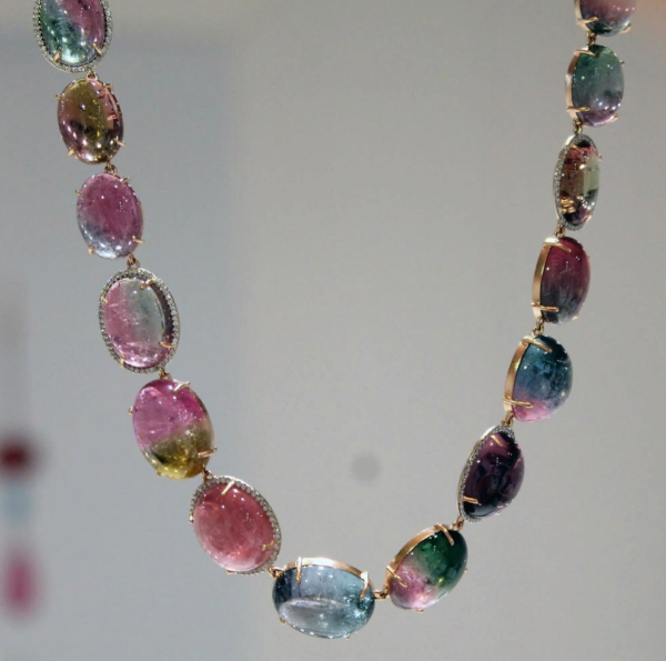 Two tone tourmaline necklace with diamonds.