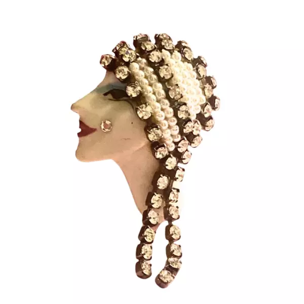 VTG Porcelain Face Brooch Original By Elvira and Jackie.