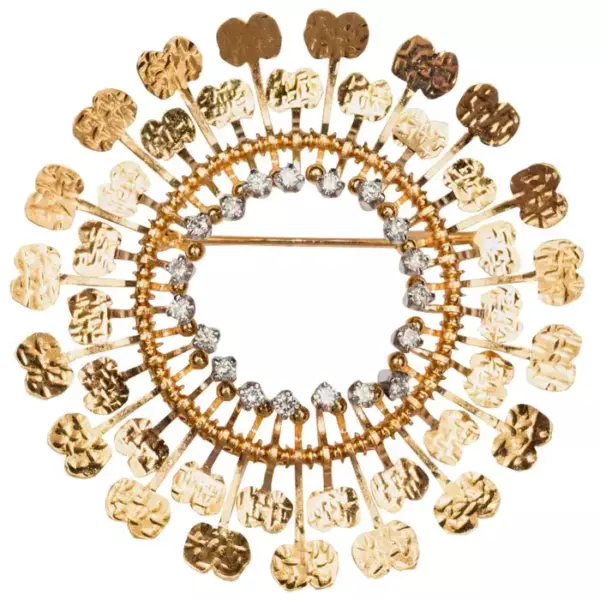 1960s Tapio Wirkkala Handmade Diamond Gold Sunflower Brooch.