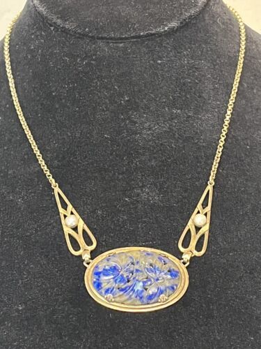 Art Nouveau Lapis W.E. Richards Symmetalic 14k gold over sterling necklace. Art Nouveau Lapis W.E. Richards Symmetalic 14k gold over sterling necklace.