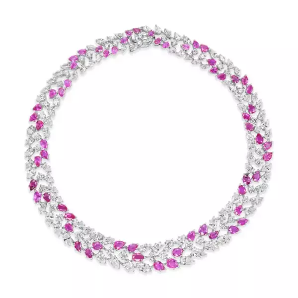 Beauvince Burma Floral Suite (79.44 ct Diamonds & Rubies) in White Gold.