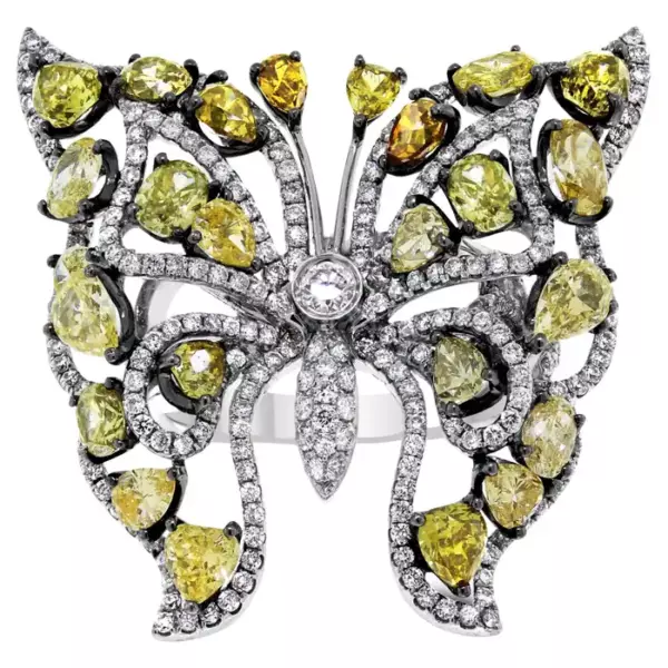 Beauvince Butterfly Fall Ring 4.95 Ct Diamonds in White Gold.