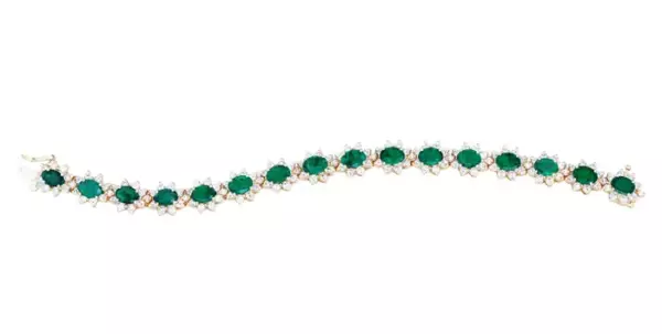 Beauvince Florence Bracelet '11.66ct Diamonds & Emeralds' in Yellow Gold.