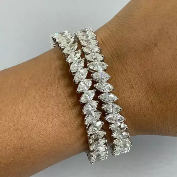 Beauvince Inaya Marquise Solitaire Diamond Bangle in White Gold
