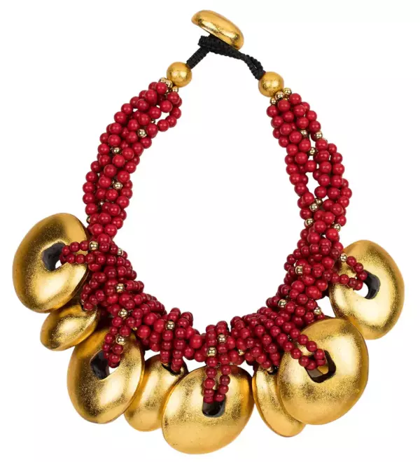CORAL RED HOWLITE BEADED CHARM STATEMENT NECKLACE