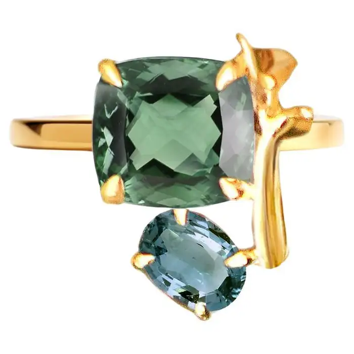 Eighteen Karat Yellow Gold Lavender Contemporary Ring with Green Tourmaline.