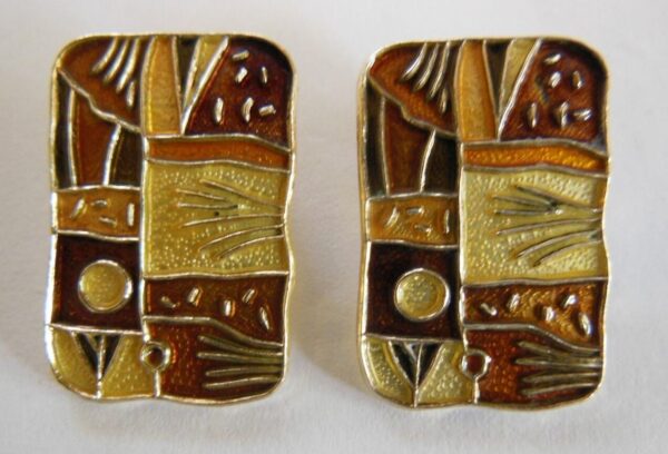 Fabulous Vintage David Andersen Gilt Sterling Silver & Enamel Autumn Clip On Earrings.