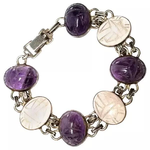 Sterling Silver WE Richards Purple and Clear Scarab Link Bracelet. Sterling Silver WE Richards Purple and Clear Scarab Link Bracelet.