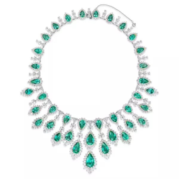 Van Necklace & Earrings Suite (220.66 ct Colombian Emeralds & Diamonds) in 18K.