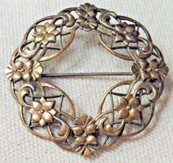 Vtg W.E. Richards Co Symmetalic Sterling Silver 14K Vermeil Floral Pin Brooch.